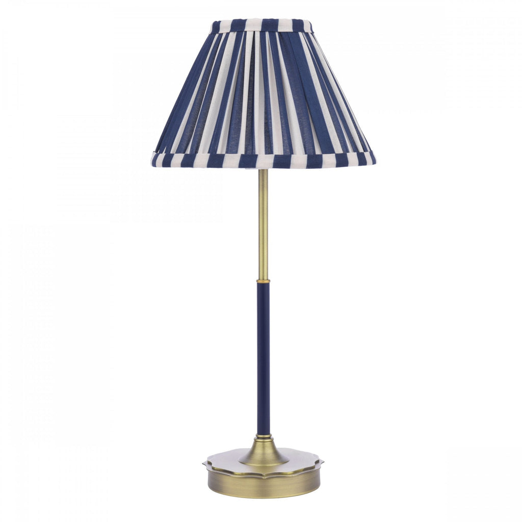 Denwick Table Lamp In Matt Antique Brass With Stripy Blue Shade LA3756598-Q