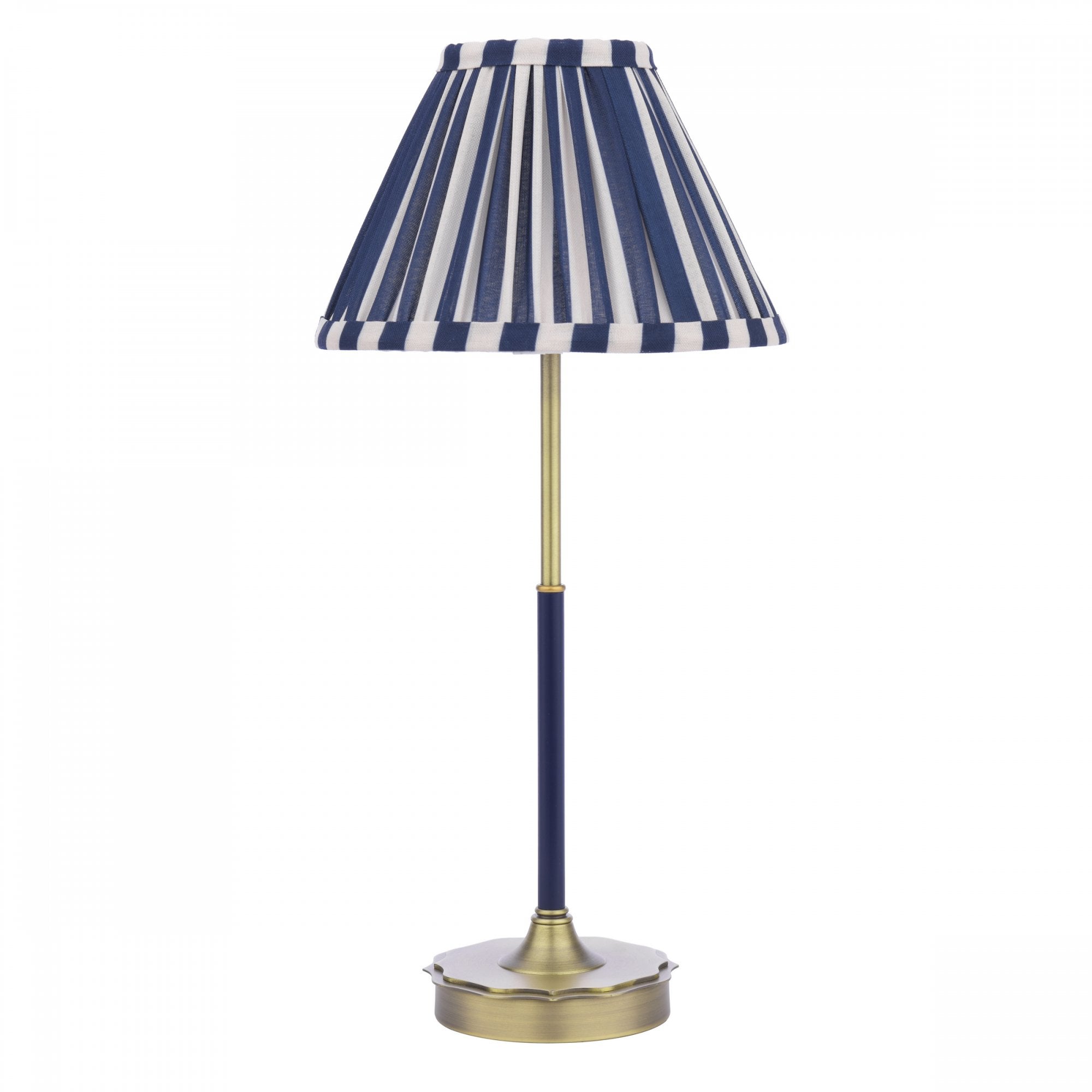 Denwick Table Lamp In Matt Antique Brass With Stripy Blue Shade LA3756598-Q