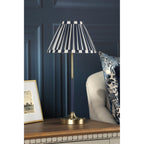 Denwick Table Lamp In Matt Antique Brass With Stripy Blue Shade LA3756598-Q