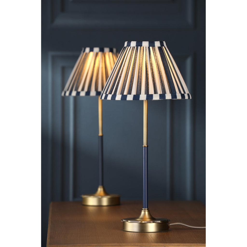 Denwick Table Lamp In Matt Antique Brass With Stripy Blue Shade LA3756598-Q