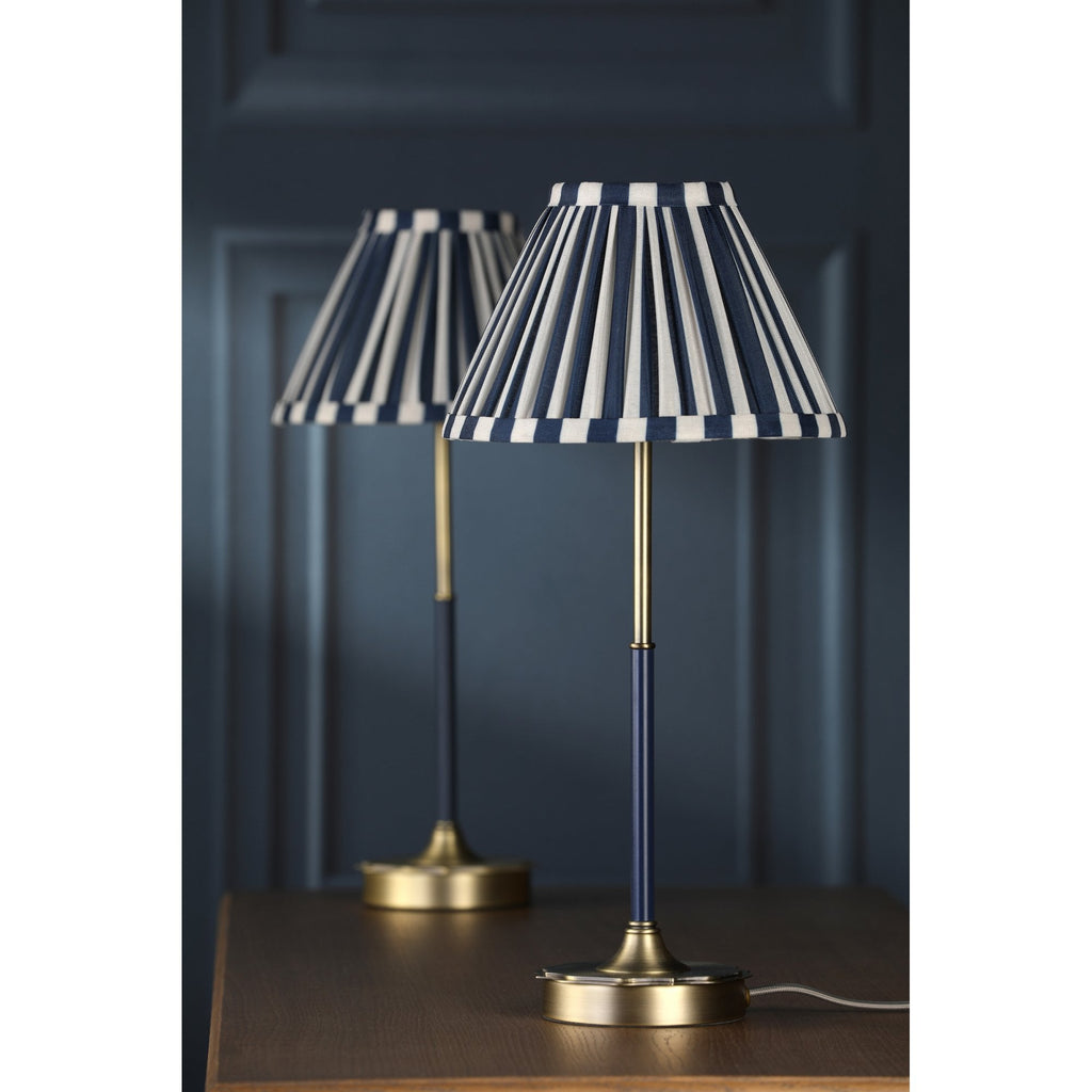 Denwick Table Lamp In Matt Antique Brass With Stripy Blue Shade LA3756598-Q