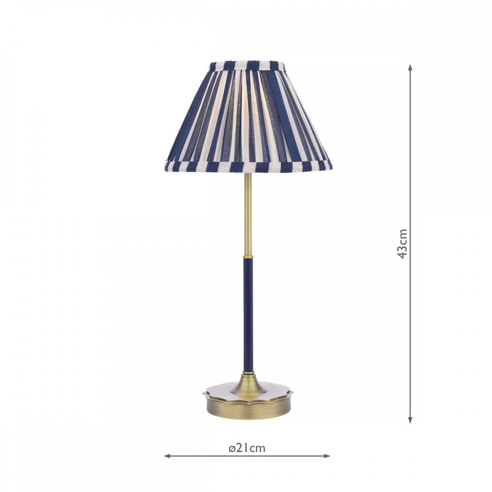 Denwick Table Lamp In Matt Antique Brass With Stripy Blue Shade LA3756598-Q