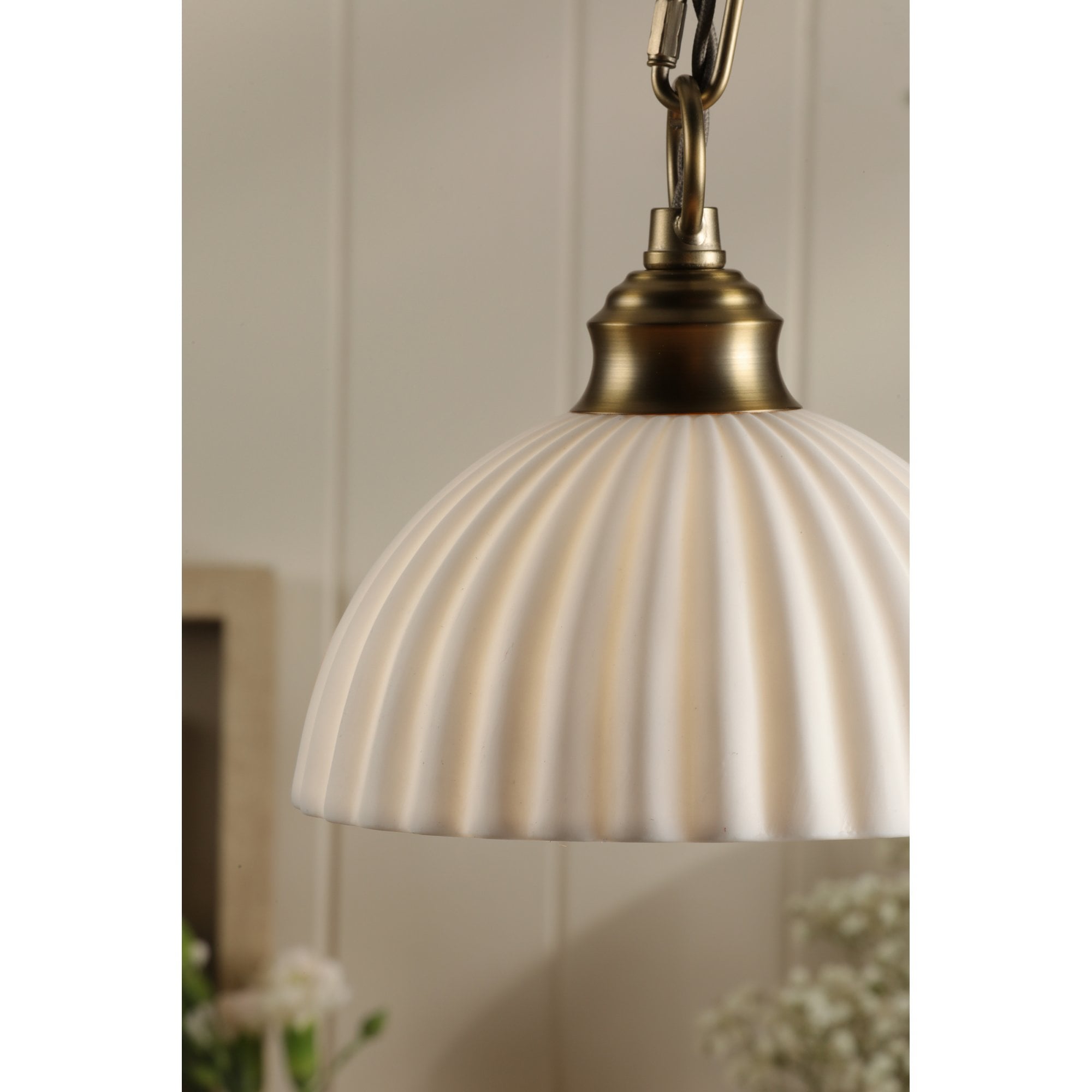 Durford Ceiling Pendant Light In Matt Antique Brass Finish With White Ceramic Shade LA3756590-Q