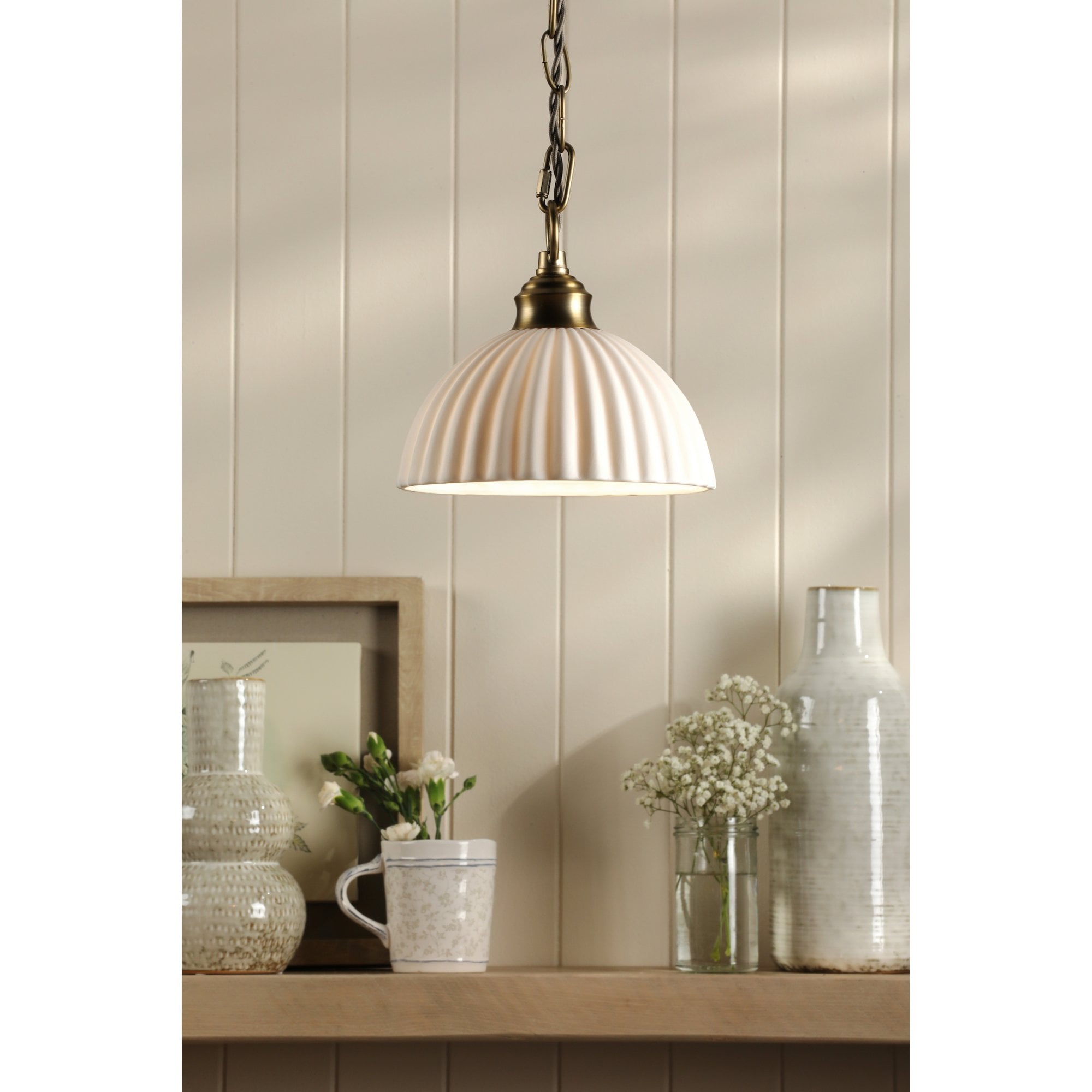 Durford Ceiling Pendant Light In Matt Antique Brass Finish With White Ceramic Shade LA3756590-Q