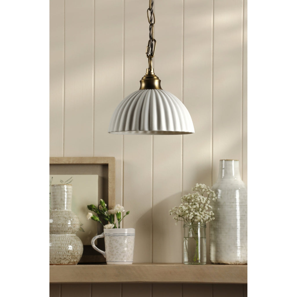 Durford Ceiling Pendant Light In Matt Antique Brass Finish With White Ceramic Shade LA3756590-Q