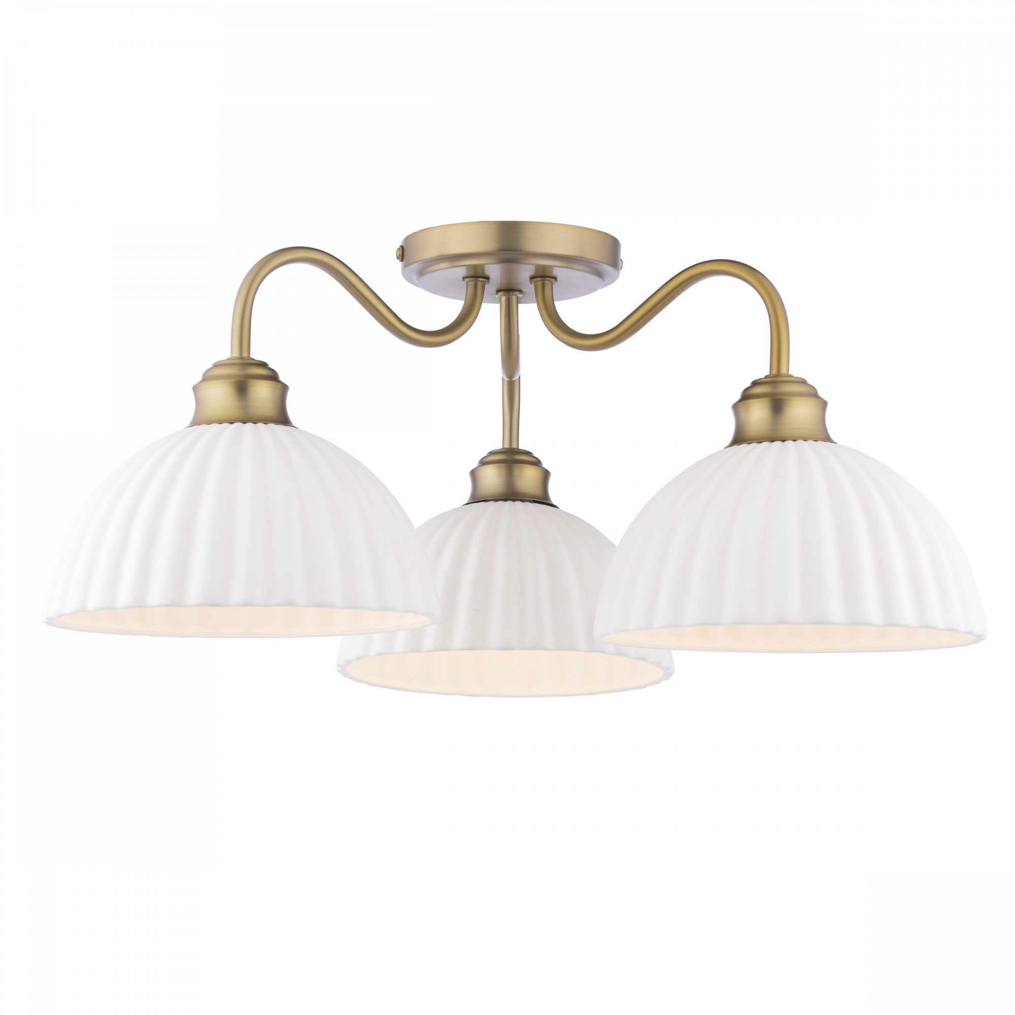 Durford 3 Light Semi Flush Ceiling Light In Matt Antique Brass With White Ceramic Shades LA3756580-Q