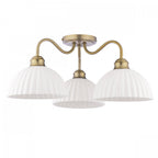 Durford 3 Light Semi Flush Ceiling Light In Matt Antique Brass With White Ceramic Shades LA3756580-Q