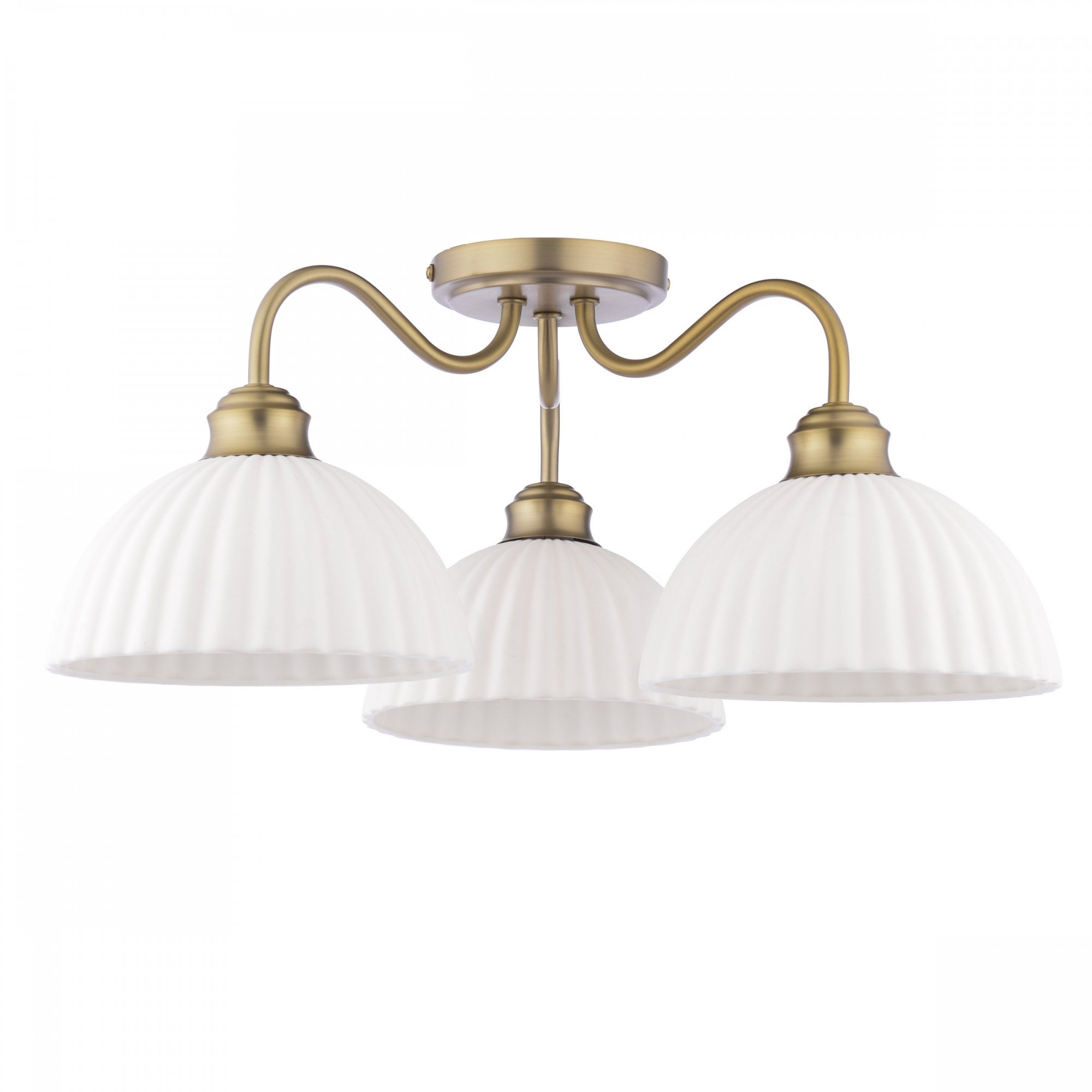 Durford 3 Light Semi Flush Ceiling Light In Matt Antique Brass With White Ceramic Shades LA3756580-Q