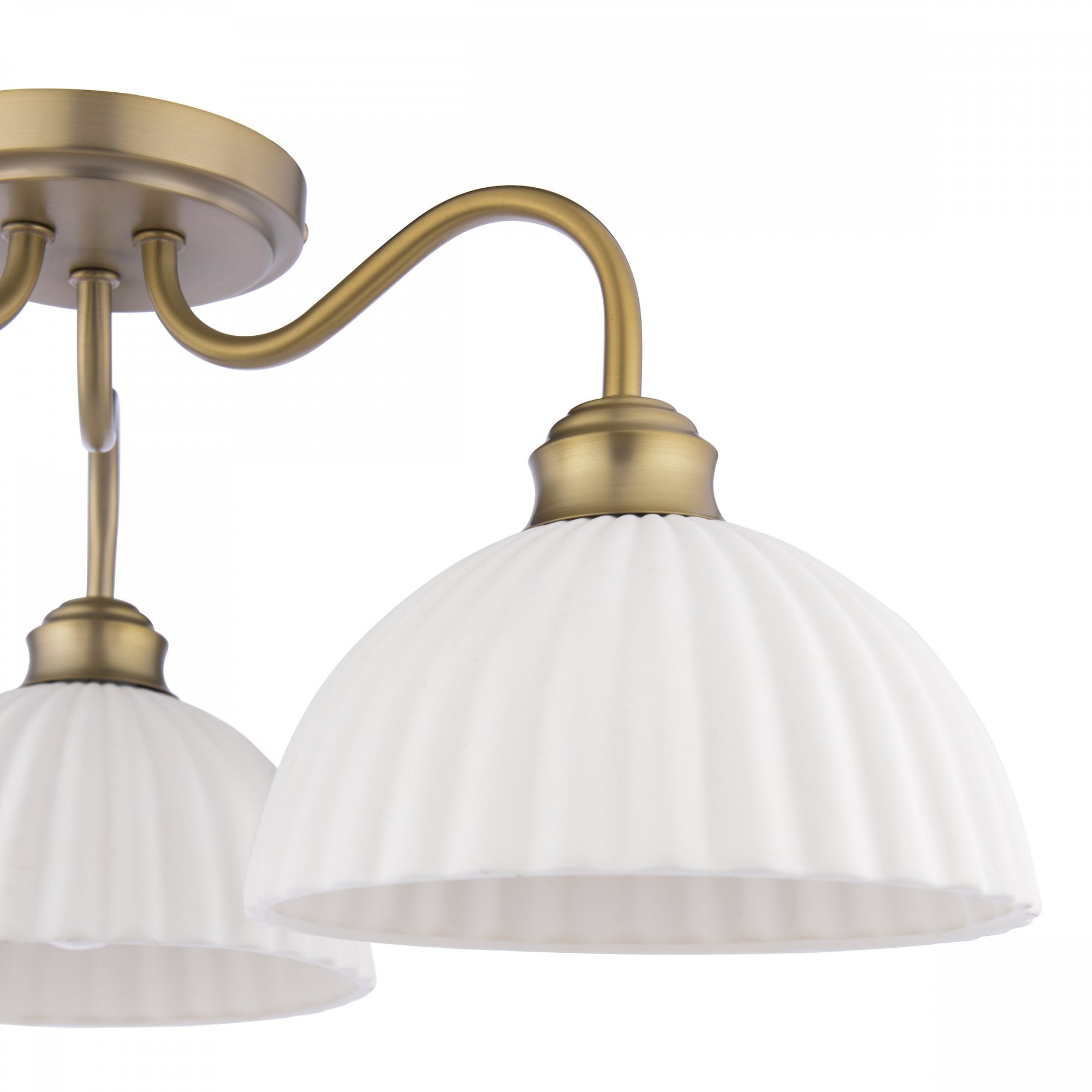 Durford 3 Light Semi Flush Ceiling Light In Matt Antique Brass With White Ceramic Shades LA3756580-Q