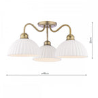 Durford 3 Light Semi Flush Ceiling Light In Matt Antique Brass With White Ceramic Shades LA3756580-Q