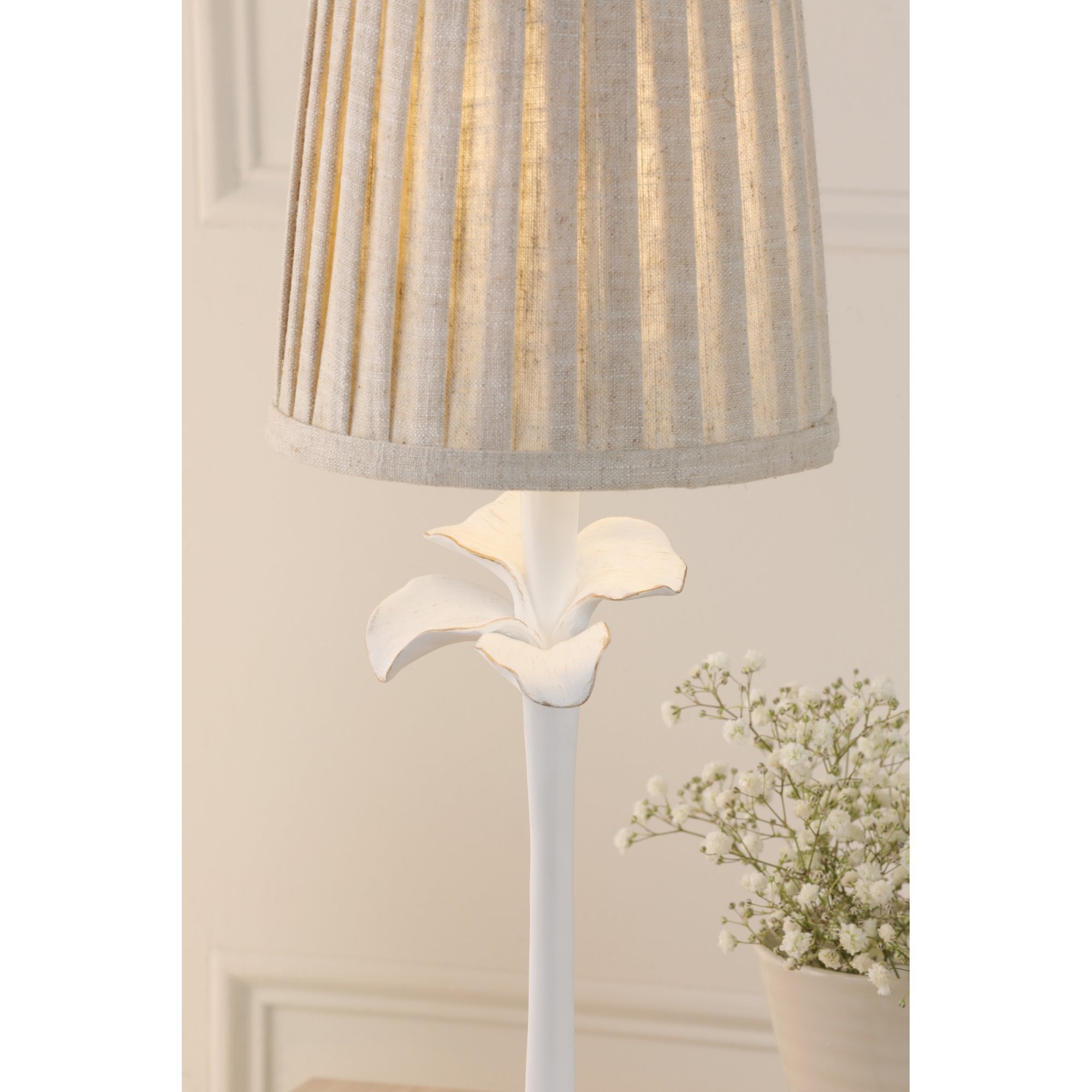 Eleni Table Lamp In Matt White Finish With Natural Linen Shade LA3756510-Q