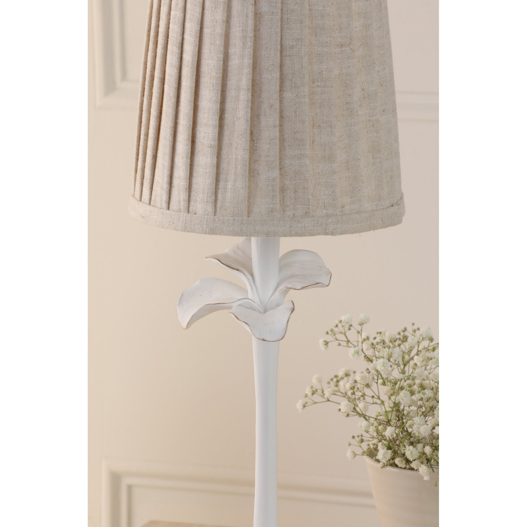 Eleni Table Lamp In Matt White Finish With Natural Linen Shade LA3756510-Q