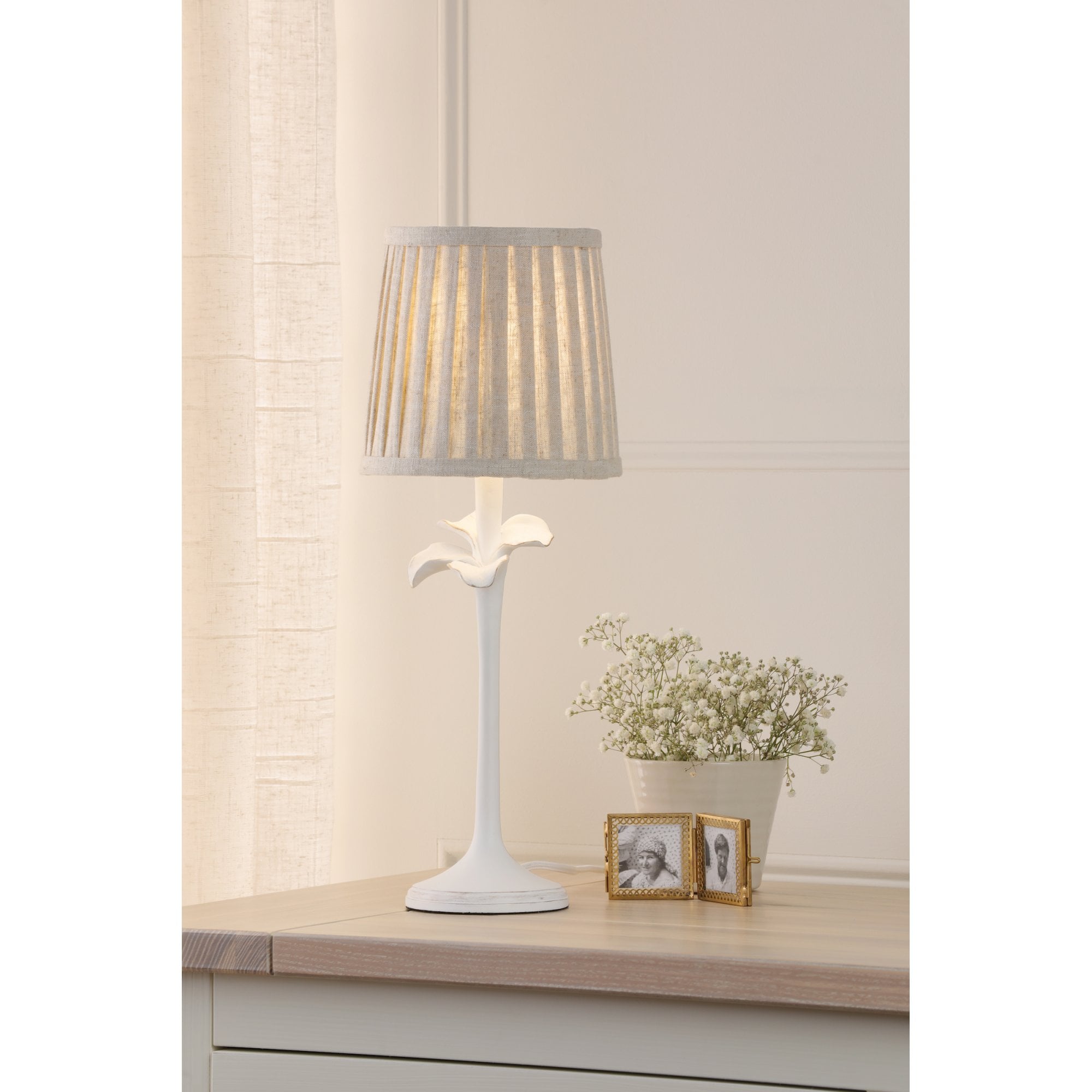 Eleni Table Lamp In Matt White Finish With Natural Linen Shade LA3756510-Q