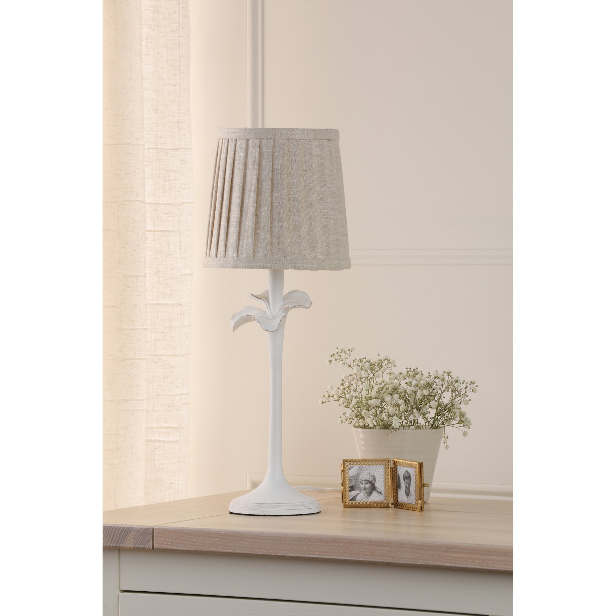 Eleni Table Lamp In Matt White Finish With Natural Linen Shade LA3756510-Q