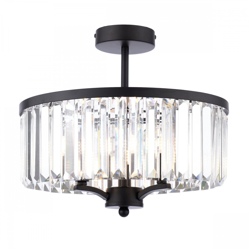 Elkwood 3 Light Semi Flush Crystal Ceiling Light In Industrial Black Finish LA3756610-Q