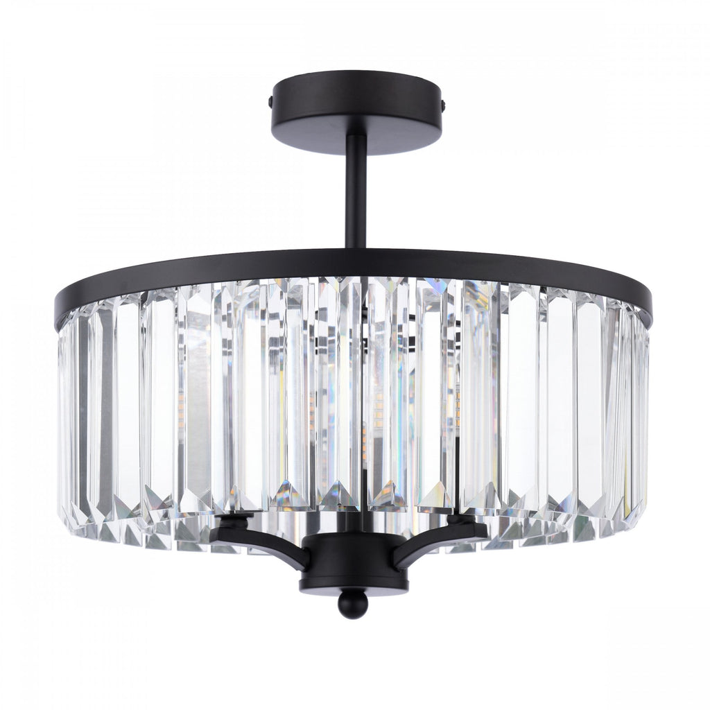 Elkwood 3 Light Semi Flush Crystal Ceiling Light In Industrial Black Finish LA3756610-Q