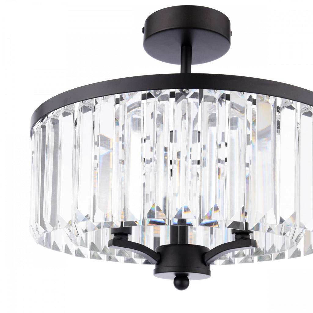 Elkwood 3 Light Semi Flush Crystal Ceiling Light In Industrial Black Finish LA3756610-Q