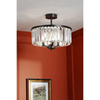 Elkwood 3 Light Semi Flush Crystal Ceiling Light In Industrial Black Finish LA3756610-Q