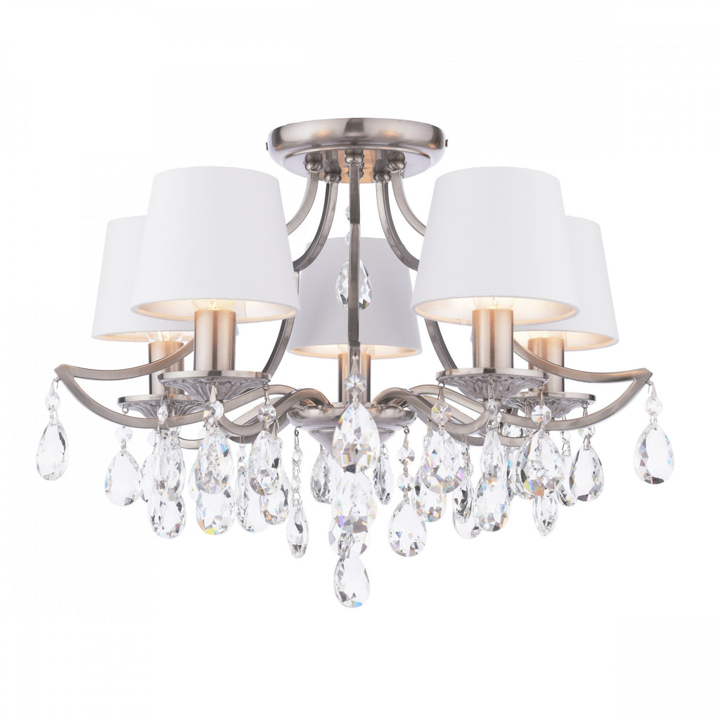 Enstone 5 Light Semi Flush Ceiling Light In Polished Nickel With Crystal Droplets LA3756611-Q
