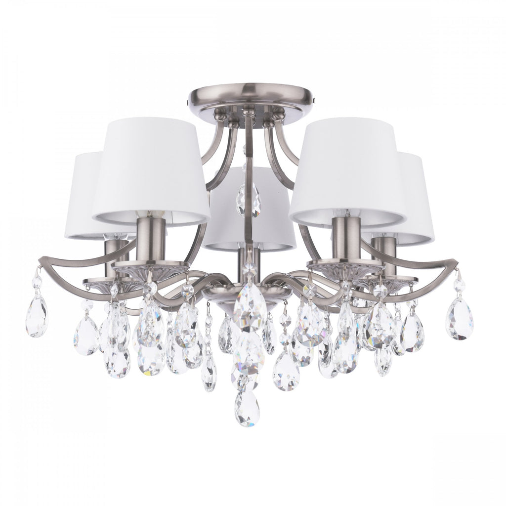 Enstone 5 Light Semi Flush Ceiling Light In Polished Nickel With Crystal Droplets LA3756611-Q