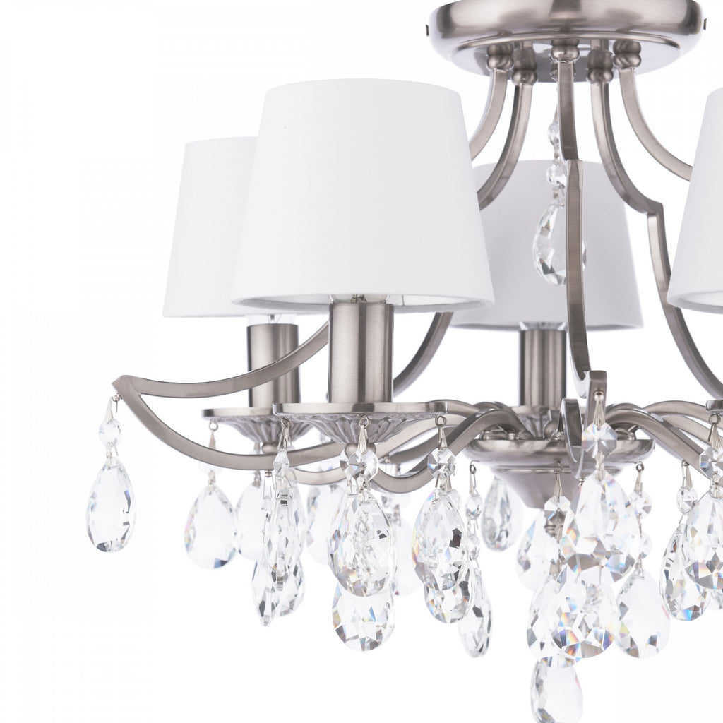 Enstone 5 Light Semi Flush Ceiling Light In Polished Nickel With Crystal Droplets LA3756611-Q
