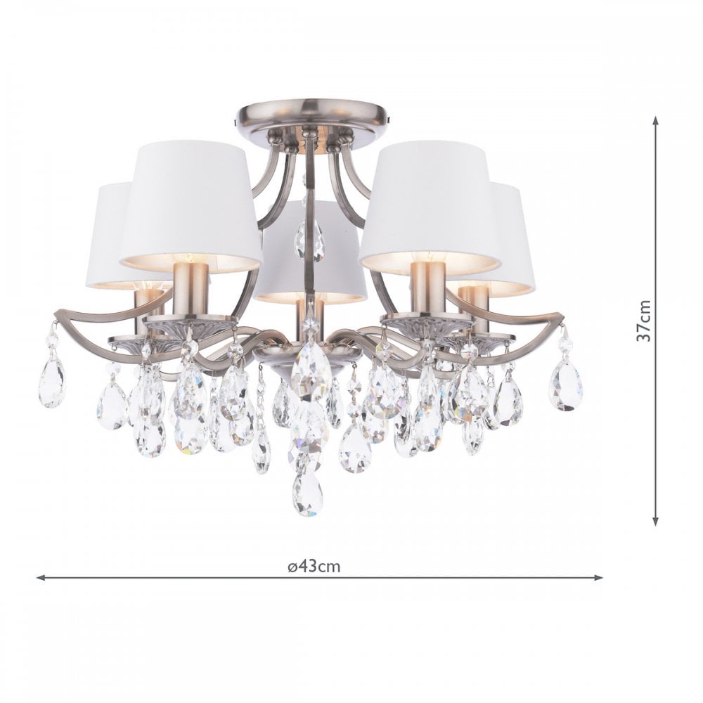Enstone 5 Light Semi Flush Ceiling Light In Polished Nickel With Crystal Droplets LA3756611-Q