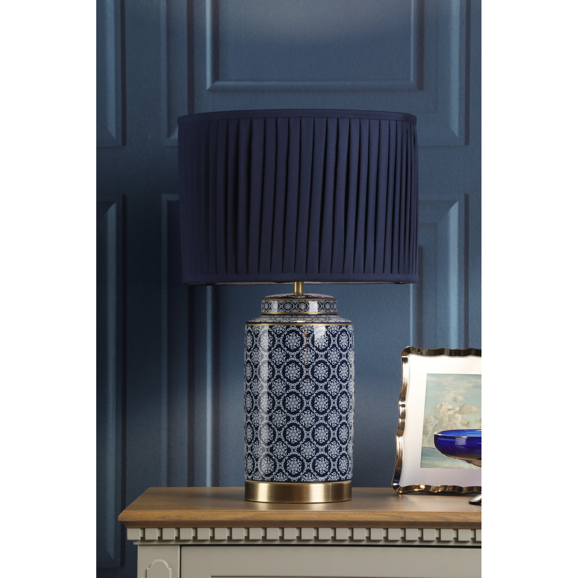 Knipton Table Lamp Blue Ceramic And Antique Brass Finish With Blue Shade LA3756612-Q
