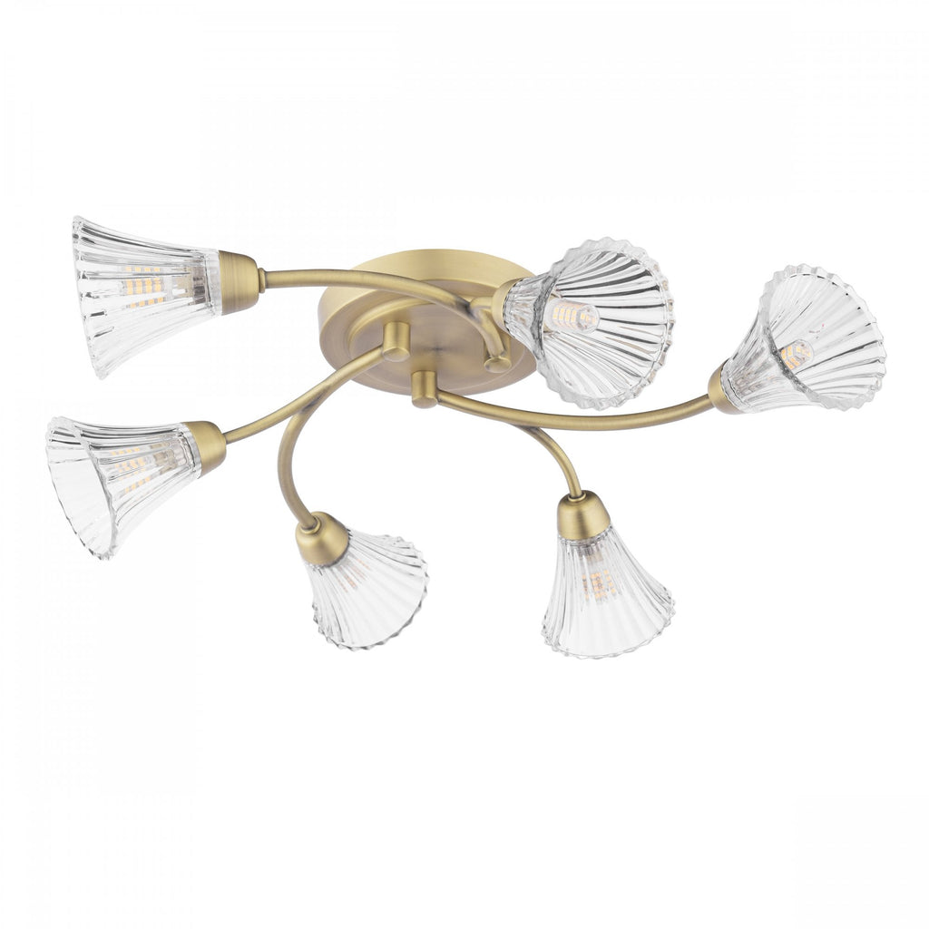 Lanton 6 Light Semi Flush Ceiling Light In Antique Brass With Ribbed Glass Shades LA3756593-Q