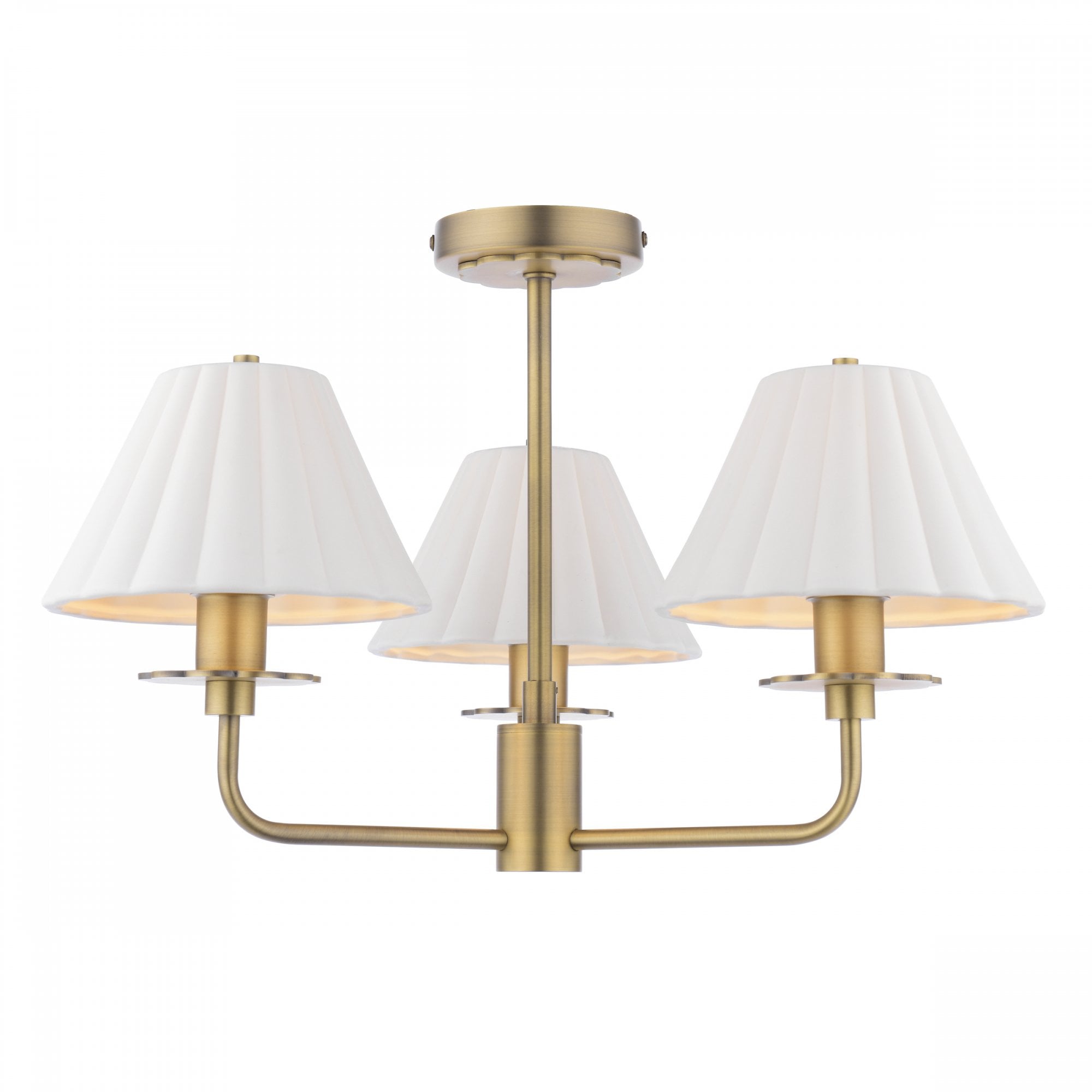 Mixbury 3 Light Semi Flush Light In Antique Brass With White Ceramic Shades LA3756587-Q