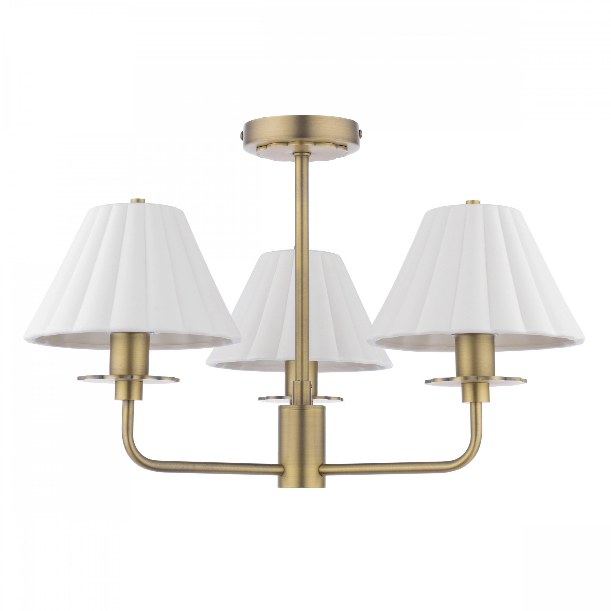 Mixbury 3 Light Semi Flush Light In Antique Brass With White Ceramic Shades LA3756587-Q