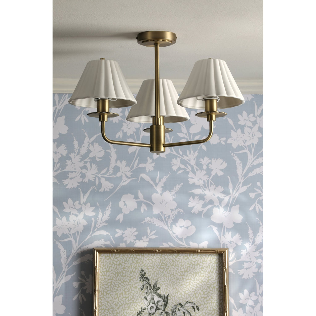 Mixbury 3 Light Semi Flush Light In Antique Brass With White Ceramic Shades LA3756587-Q