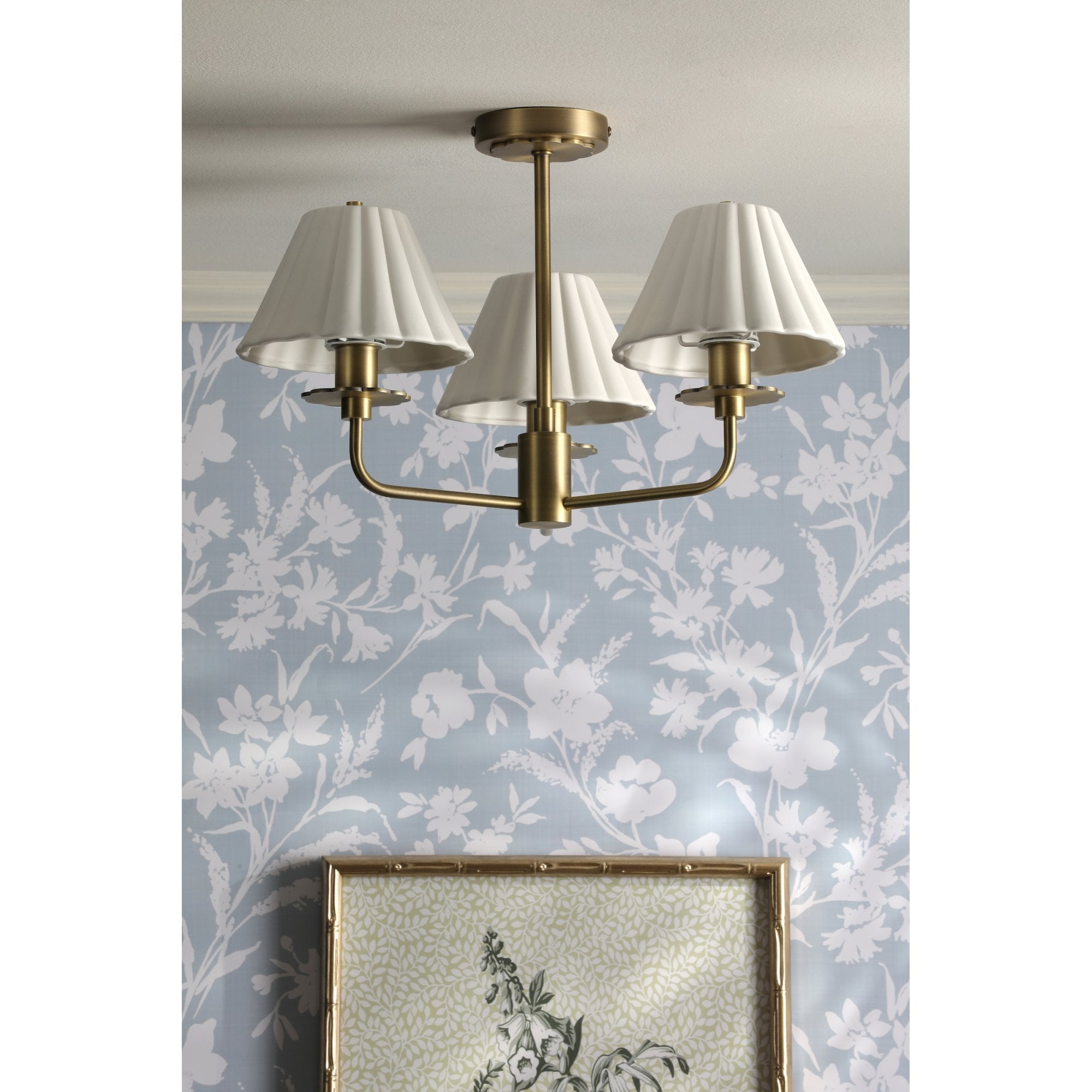 Mixbury 3 Light Semi Flush Light In Antique Brass With White Ceramic Shades LA3756587-Q