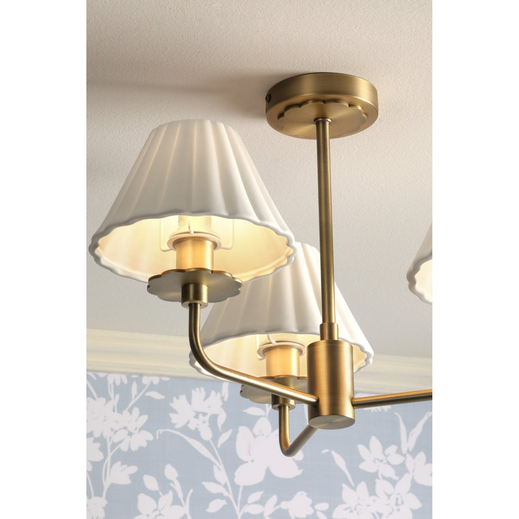 Mixbury 3 Light Semi Flush Light In Antique Brass With White Ceramic Shades LA3756587-Q