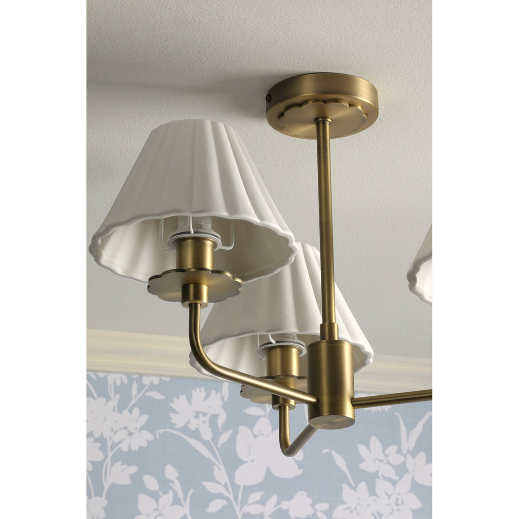Mixbury 3 Light Semi Flush Light In Antique Brass With White Ceramic Shades LA3756587-Q
