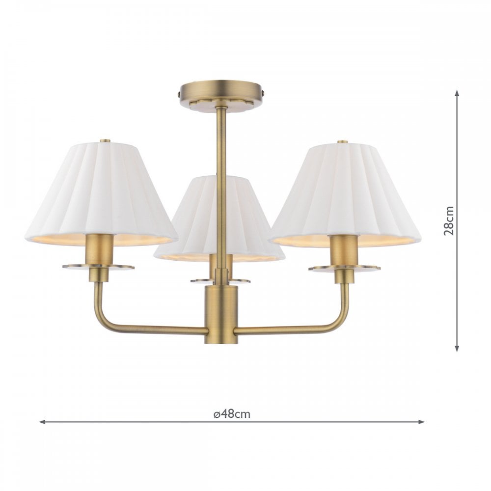 Mixbury 3 Light Semi Flush Light In Antique Brass With White Ceramic Shades LA3756587-Q