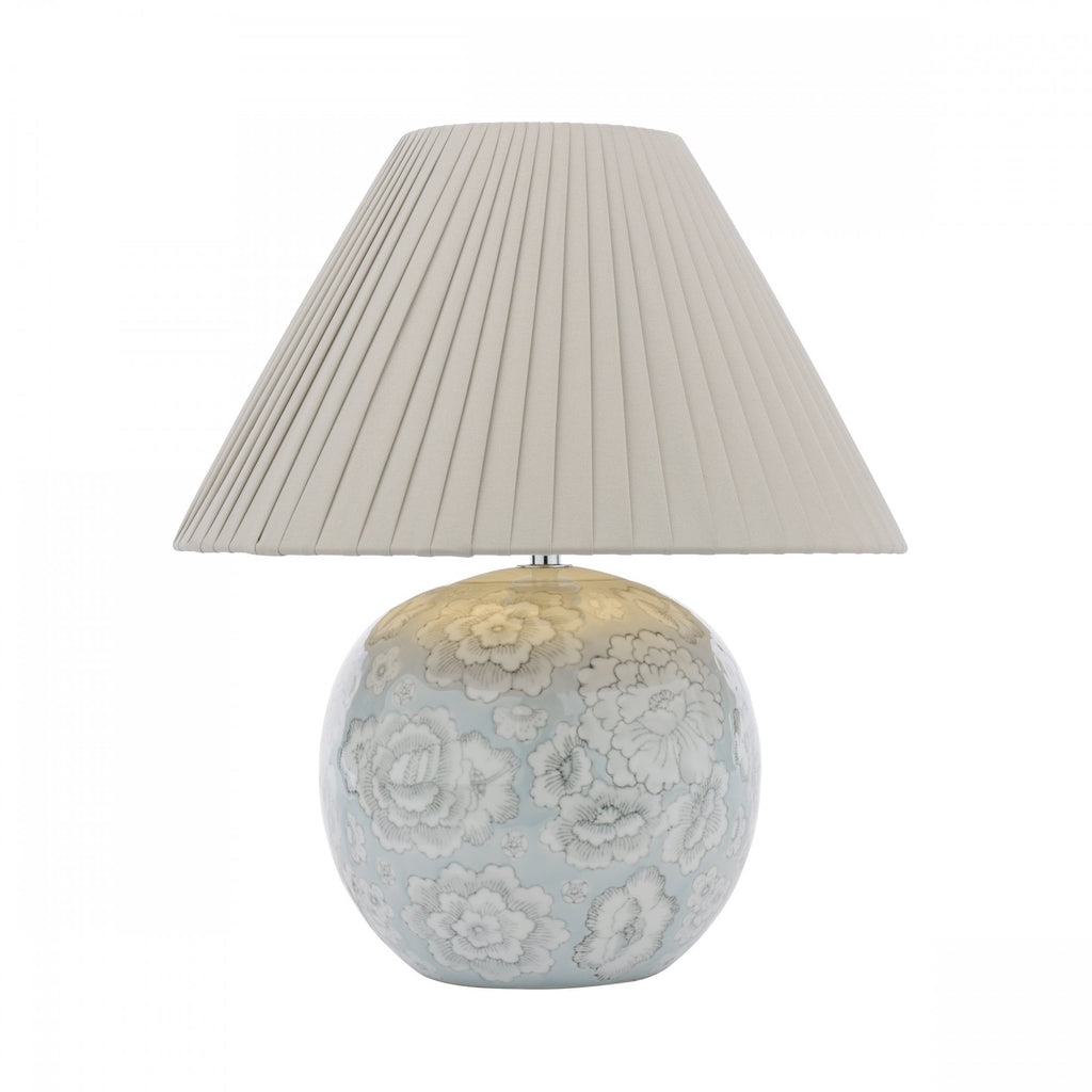 Montford Table Lamp In Blue Ceramic Floral Print With Taupe Silk Shade LA3756619-Q