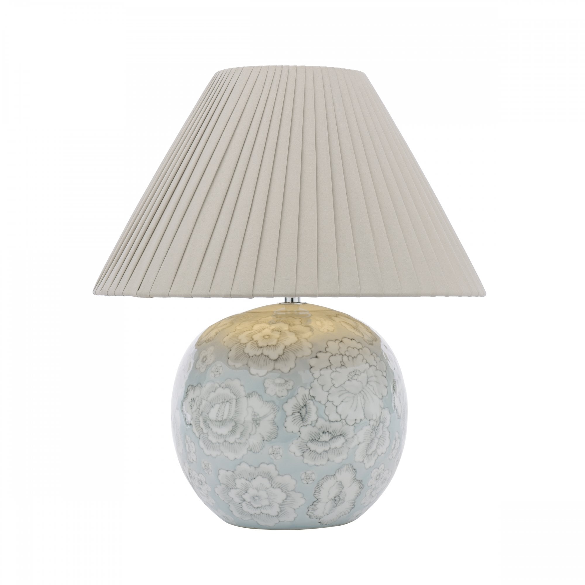 Montford Table Lamp In Blue Ceramic Floral Print With Taupe Silk Shade LA3756619-Q