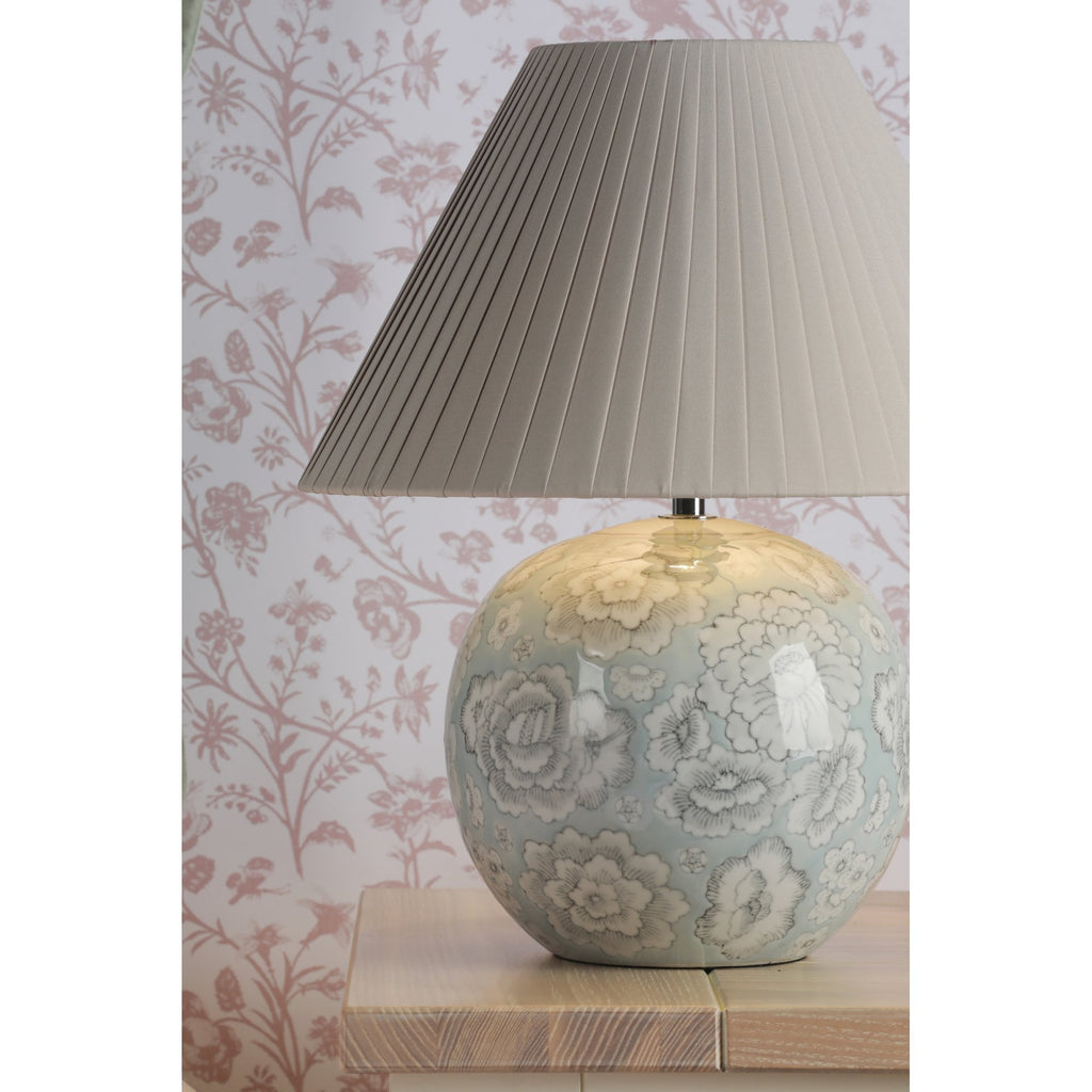 Montford Table Lamp In Blue Ceramic Floral Print With Taupe Silk Shade LA3756619-Q