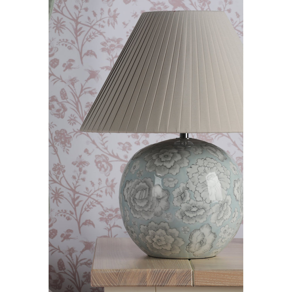 Montford Table Lamp In Blue Ceramic Floral Print With Taupe Silk Shade LA3756619-Q