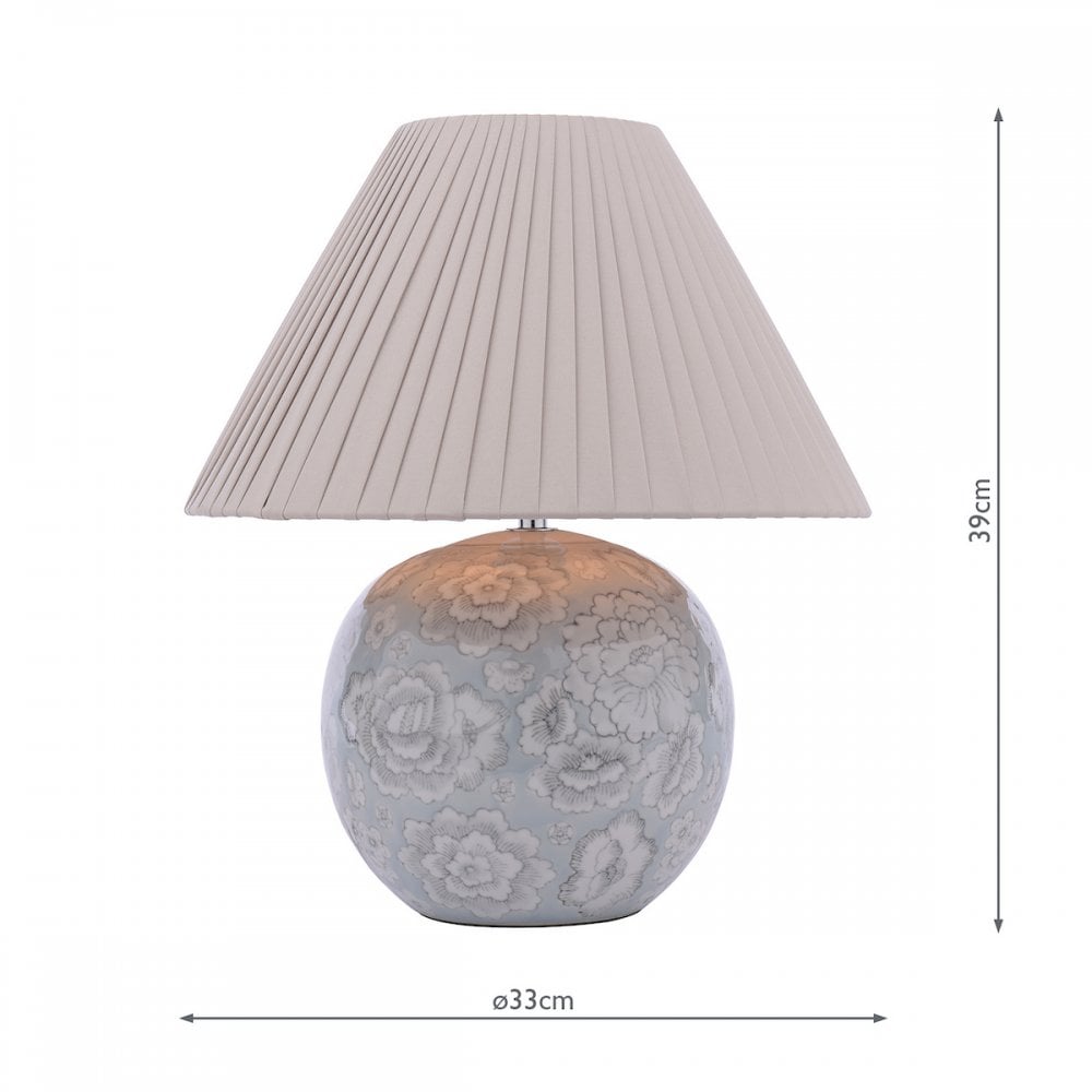 Montford Table Lamp In Blue Ceramic Floral Print With Taupe Silk Shade LA3756619-Q