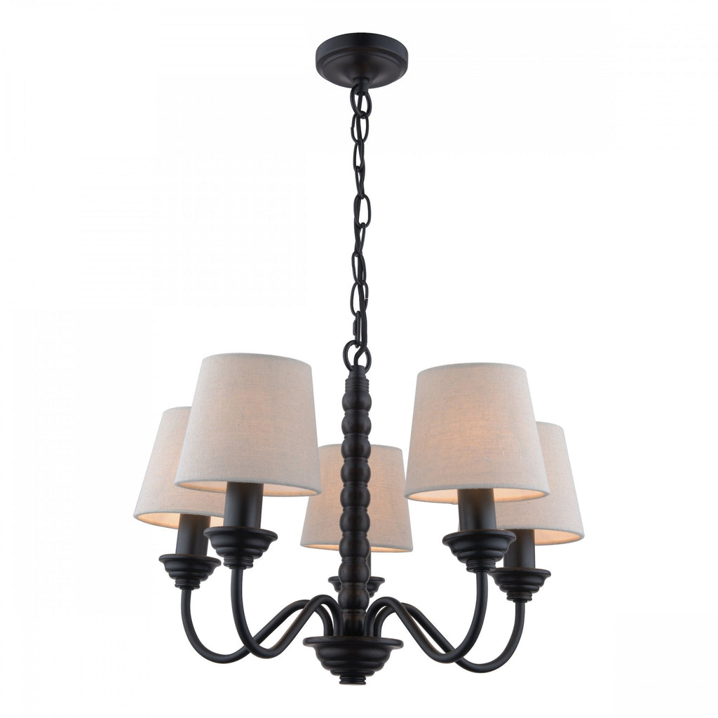 Norbury 5 Light Ceiling Pendant Light In Matt Black Finish With Natural Linen Shades LA3756406-Q