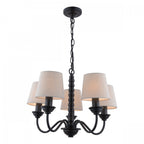 Norbury 5 Light Ceiling Pendant Light In Matt Black Finish With Natural Linen Shades LA3756406-Q