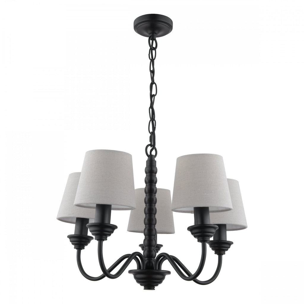 Norbury 5 Light Ceiling Pendant Light In Matt Black Finish With Natural Linen Shades LA3756406-Q