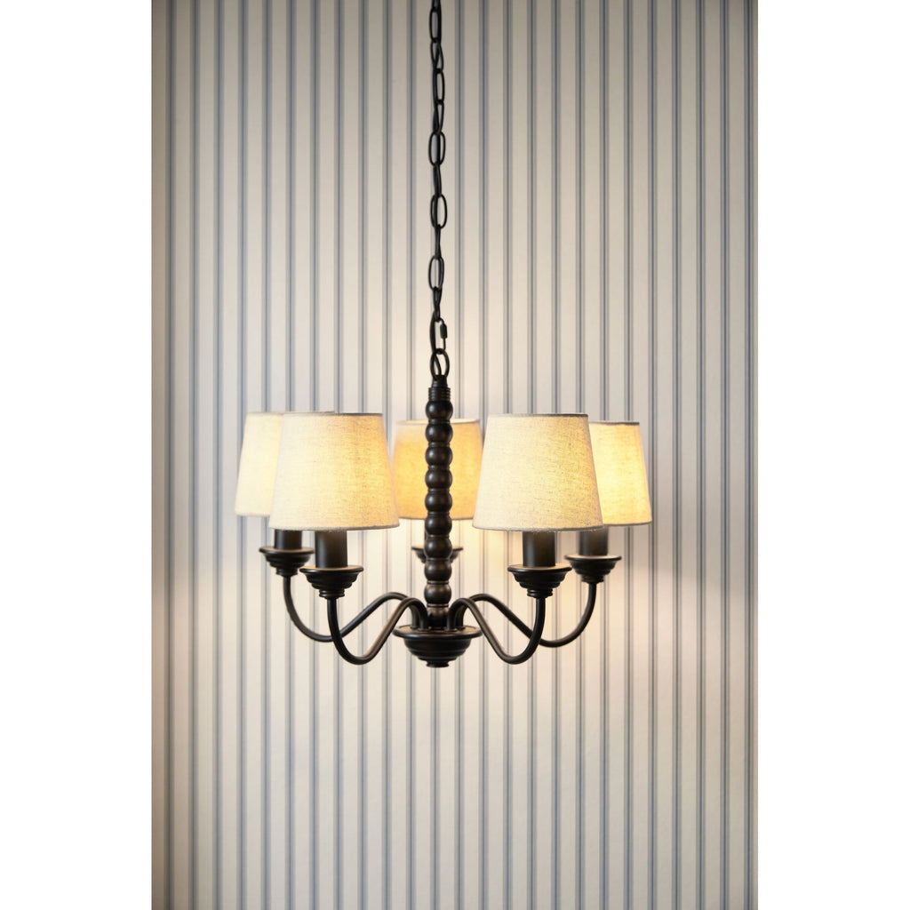 Norbury 5 Light Ceiling Pendant Light In Matt Black Finish With Natural Linen Shades LA3756406-Q