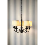 Norbury 5 Light Ceiling Pendant Light In Matt Black Finish With Natural Linen Shades LA3756406-Q