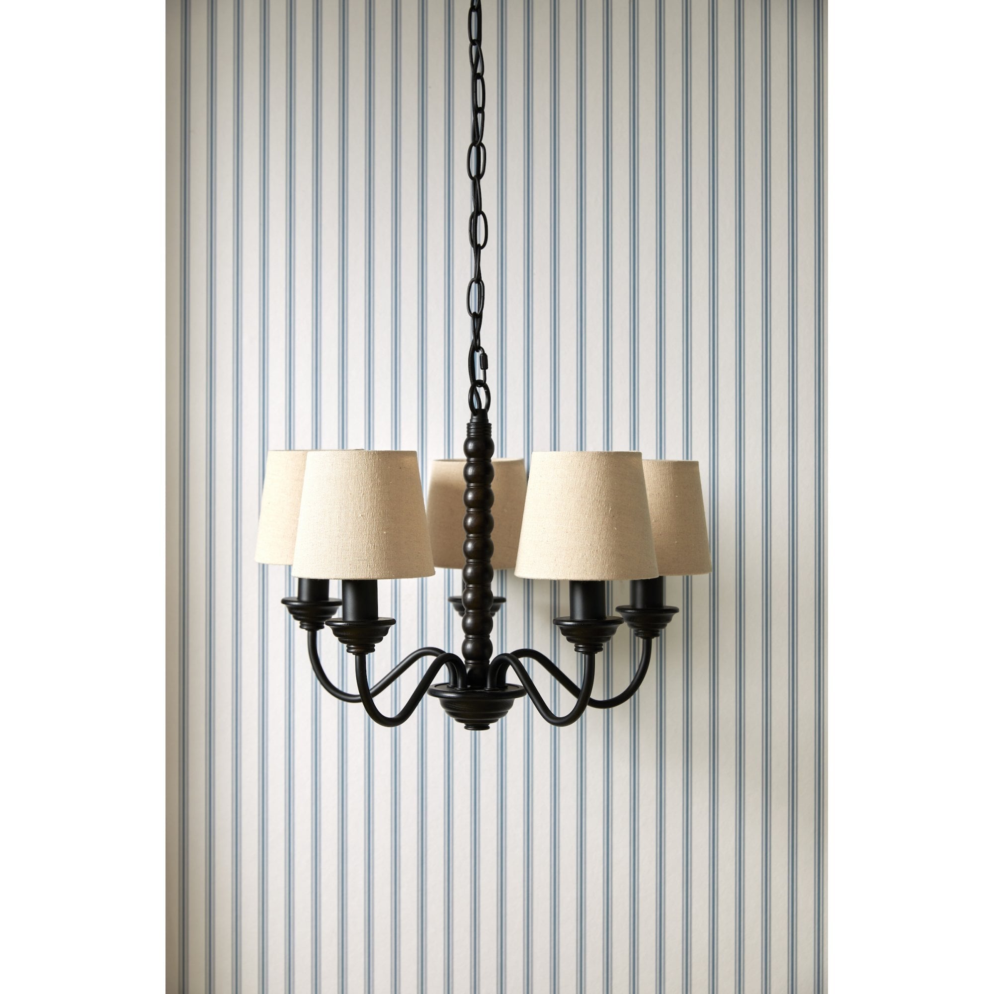 Norbury 5 Light Ceiling Pendant Light In Matt Black Finish With Natural Linen Shades LA3756406-Q