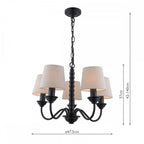 Norbury 5 Light Ceiling Pendant Light In Matt Black Finish With Natural Linen Shades LA3756406-Q
