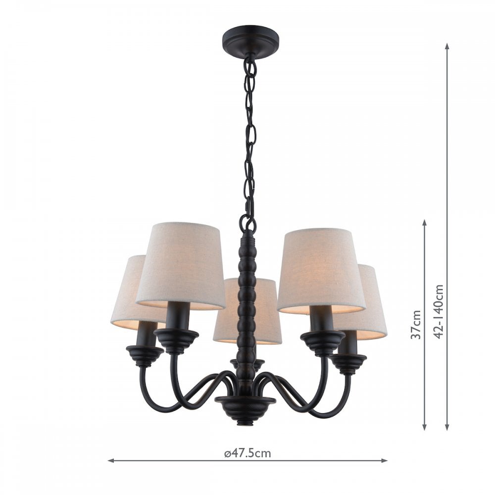 Norbury 5 Light Ceiling Pendant Light In Matt Black Finish With Natural Linen Shades LA3756406-Q