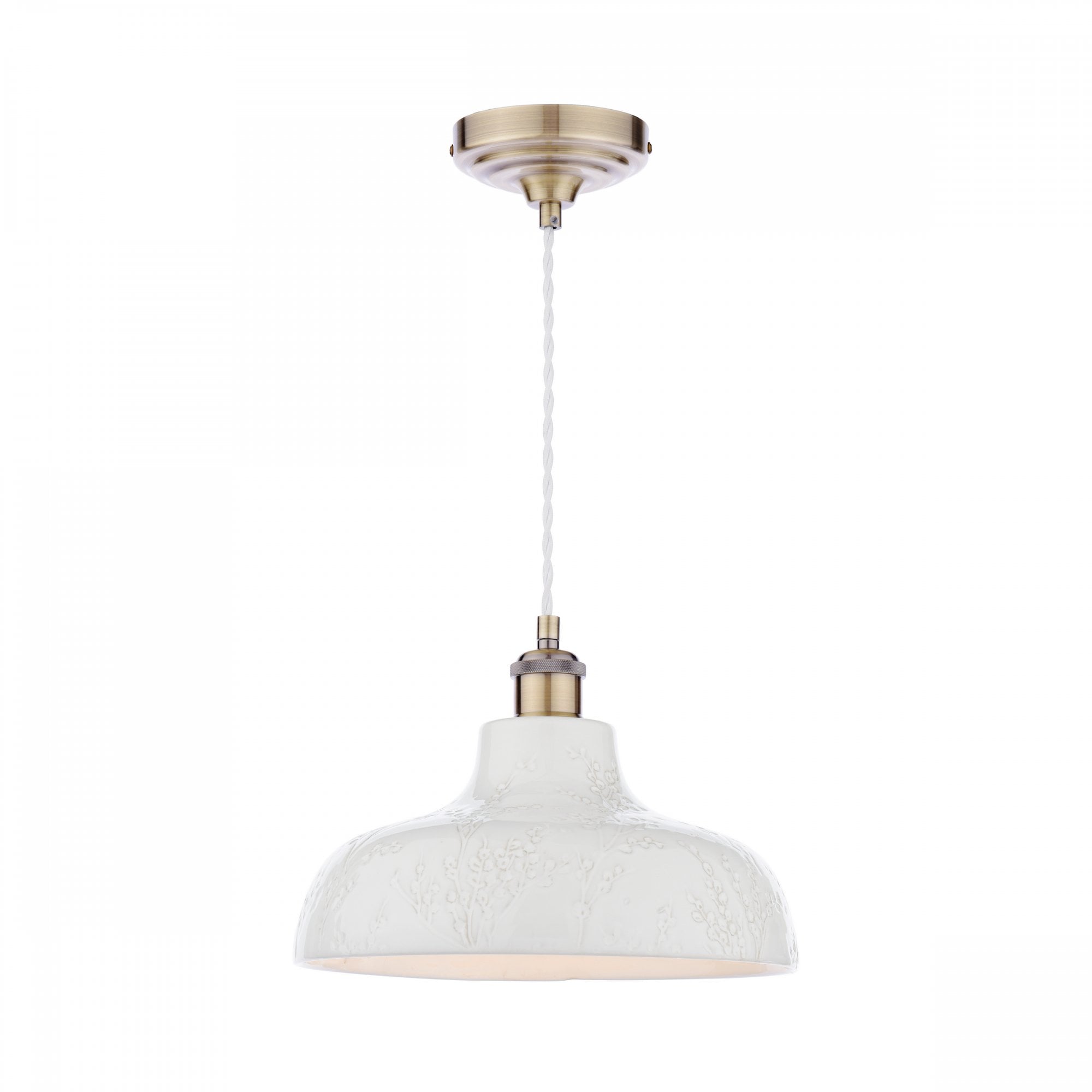 Pussywillow Ceiling Pendant Light In Antique Brass Finish With White Ceramic Shade LA3756622-Q