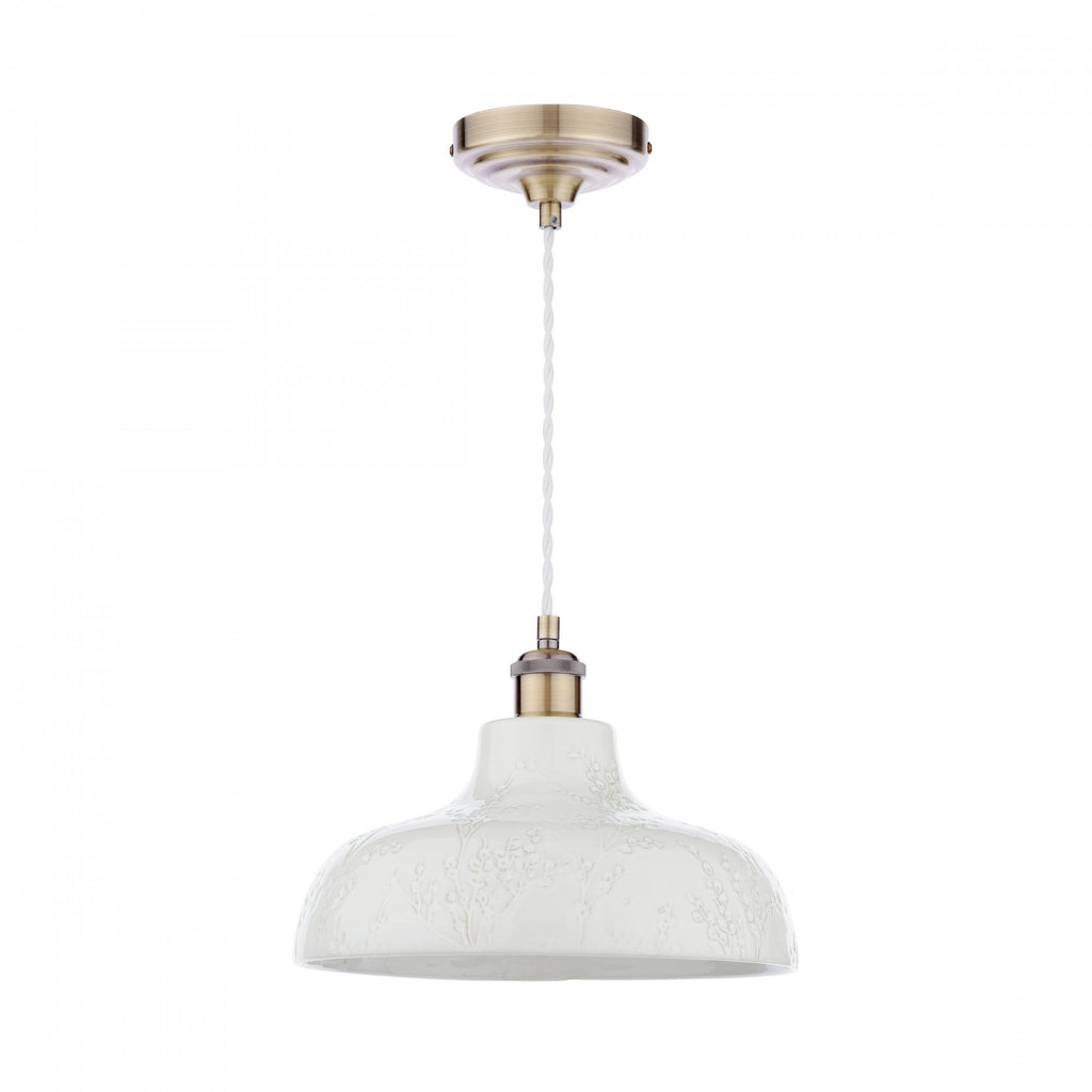 Pussywillow Ceiling Pendant Light In Antique Brass Finish With White Ceramic Shade LA3756622-Q